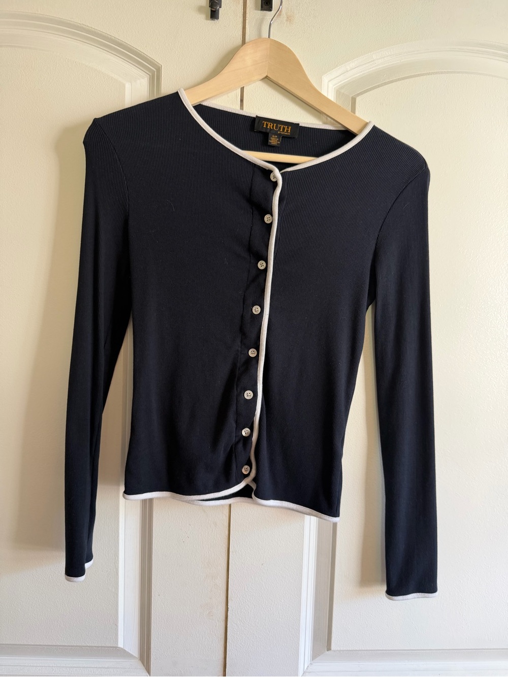 Truth Navy Long-Sleeve Button-Down Top with White Trim